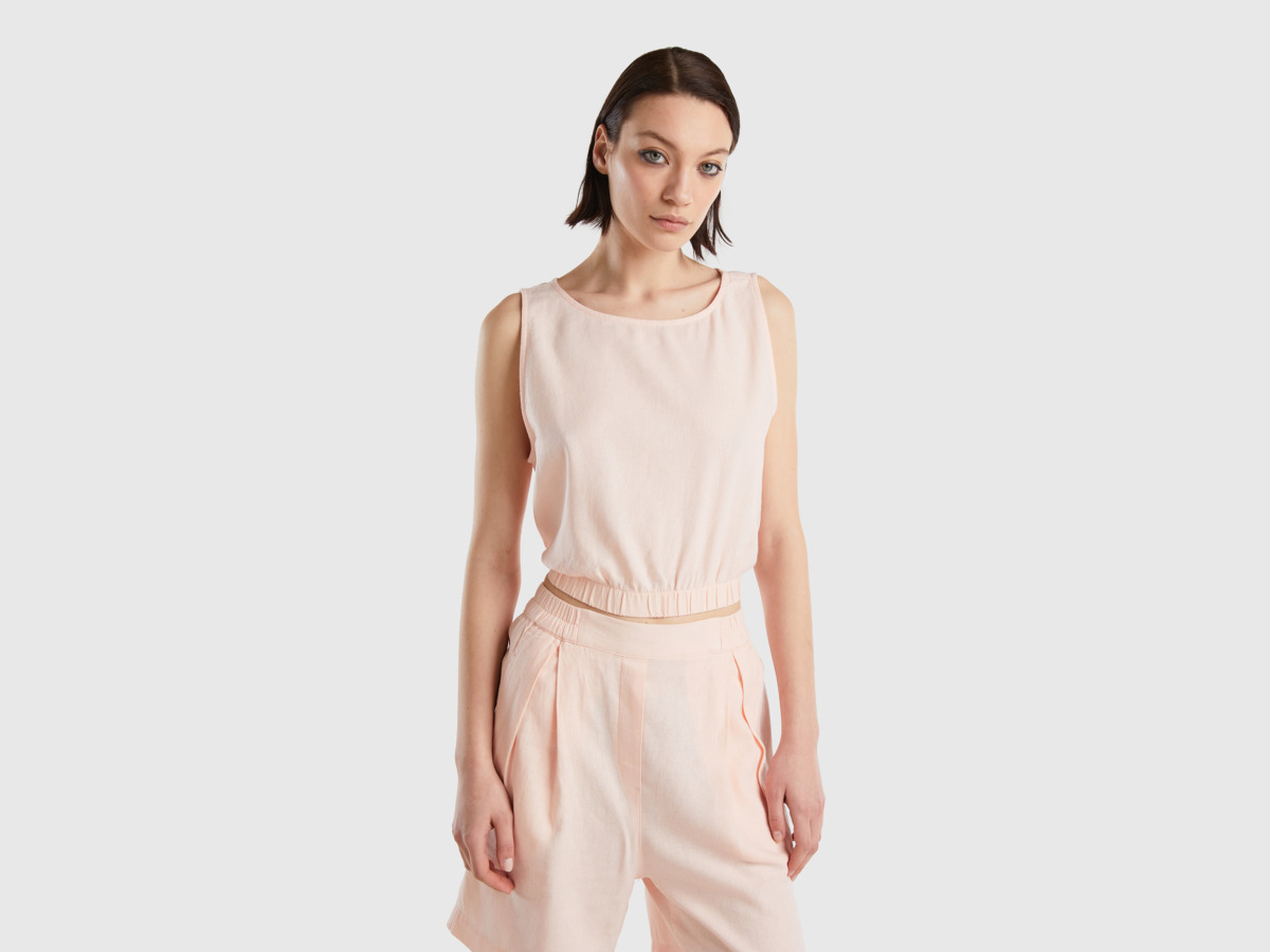 United Colors Of Top In Linen Mixture Pastel Pink Female Benetton Womens TOPS GOOFASH