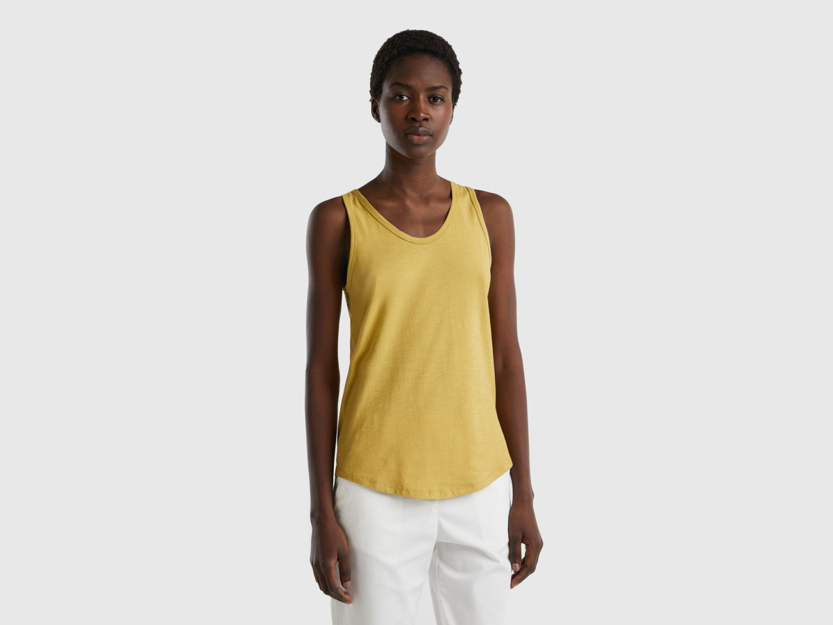 United Colors Of Top Made Of Light Mustard Yellow Female Benetton Womens TOPS GOOFASH