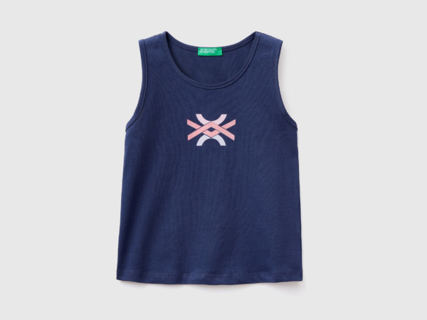 United Colors Of Top Made Of Organic With Logo Dark Blue Female Benetton Womens TOPS GOOFASH