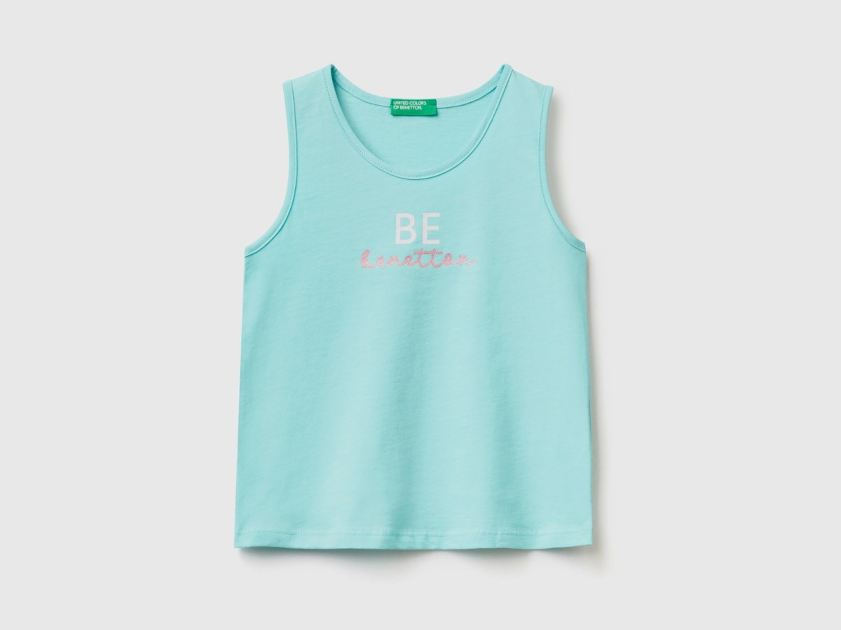 United Colors Of Top Made Of Organic With Logo Light Blue Female Benetton Womens TOPS GOOFASH
