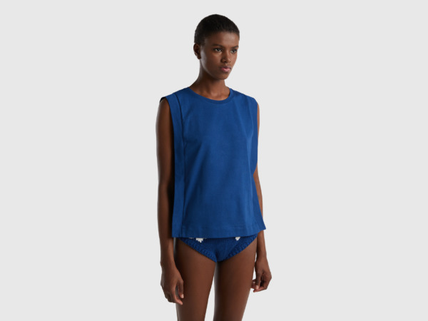 United Colors Of Top Made Of With Round Neck Dark Blue Female Benetton Womens TOPS GOOFASH