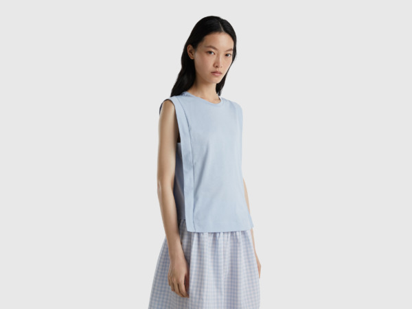 United Colors Of Top Made Of With Round Neck Pale Blue Female Benetton Womens TOPS GOOFASH