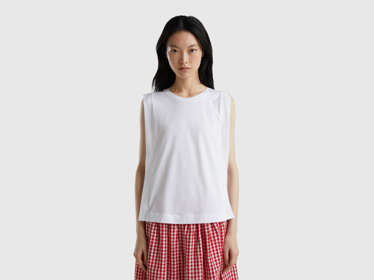 United Colors Of Top Made Of With Round Neck White Female Benetton Womens TOPS GOOFASH
