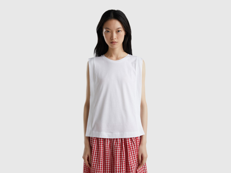 United Colors Of Top Made Of With Round Neck White Female Benetton Womens TOPS GOOFASH