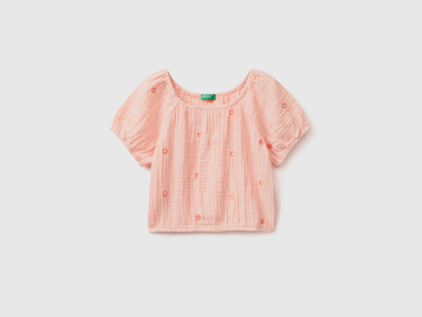 United Colors Of Top With Flower Embroidery Soft Pink Female Benetton Womens TOPS GOOFASH