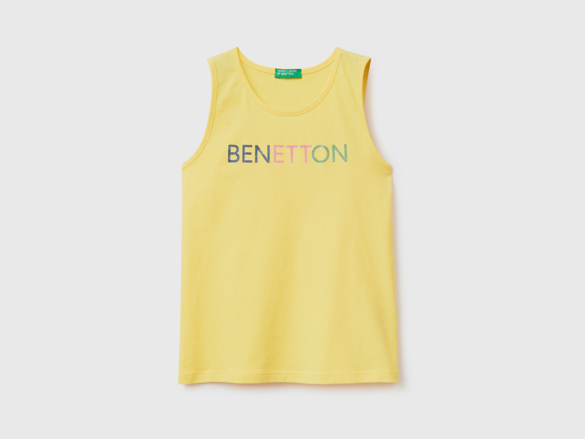 United Colors Of Top With Glittering Logoprint Yellow Female Benetton Womens TOPS GOOFASH