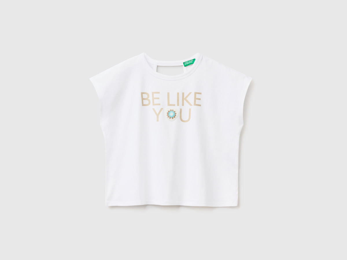 United Colors Of Top With Print And Patch White Female Benetton Womens TOPS GOOFASH