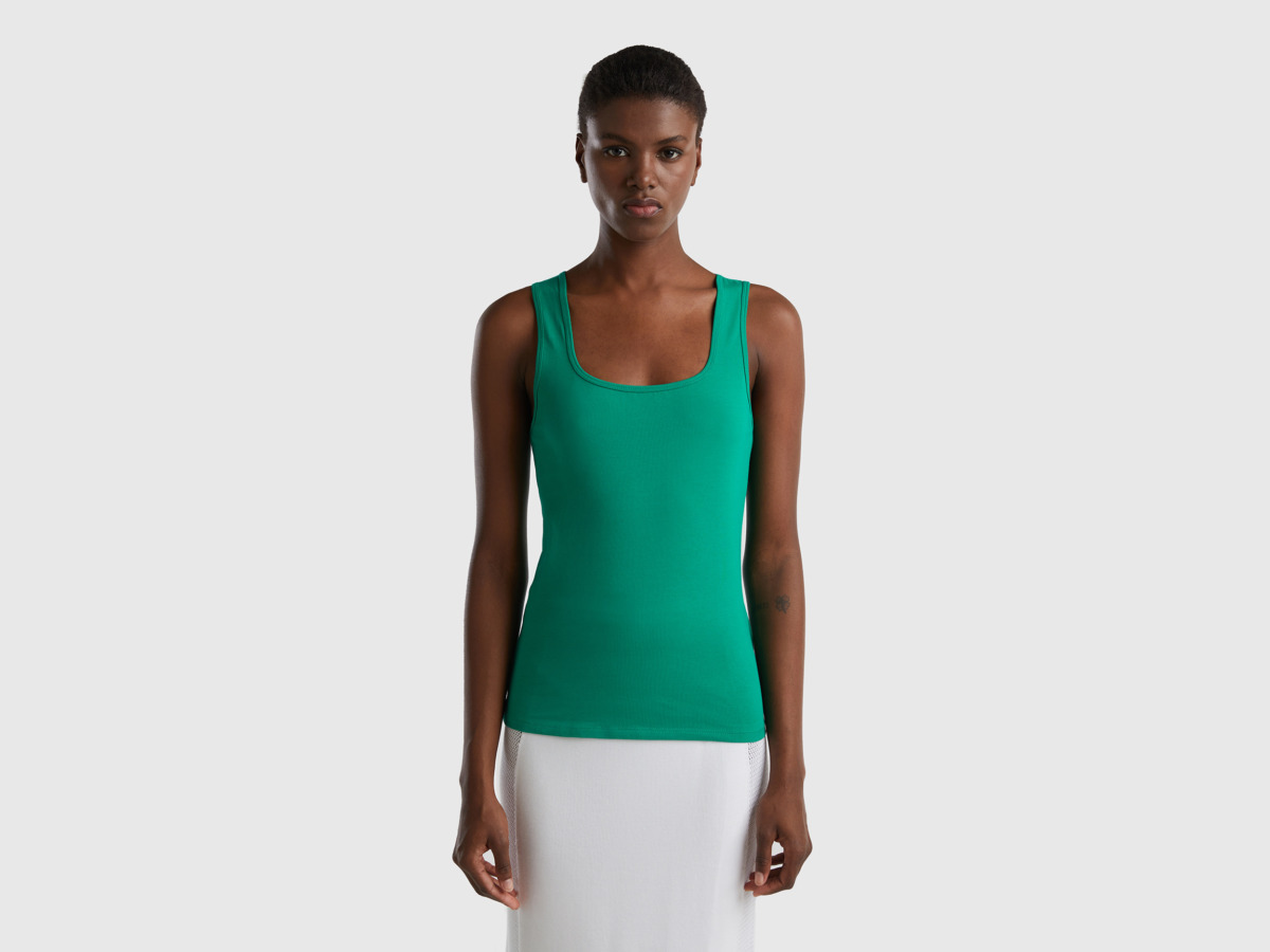 United Colors Of Top With Square Neckline Green Female Benetton Womens TOPS GOOFASH