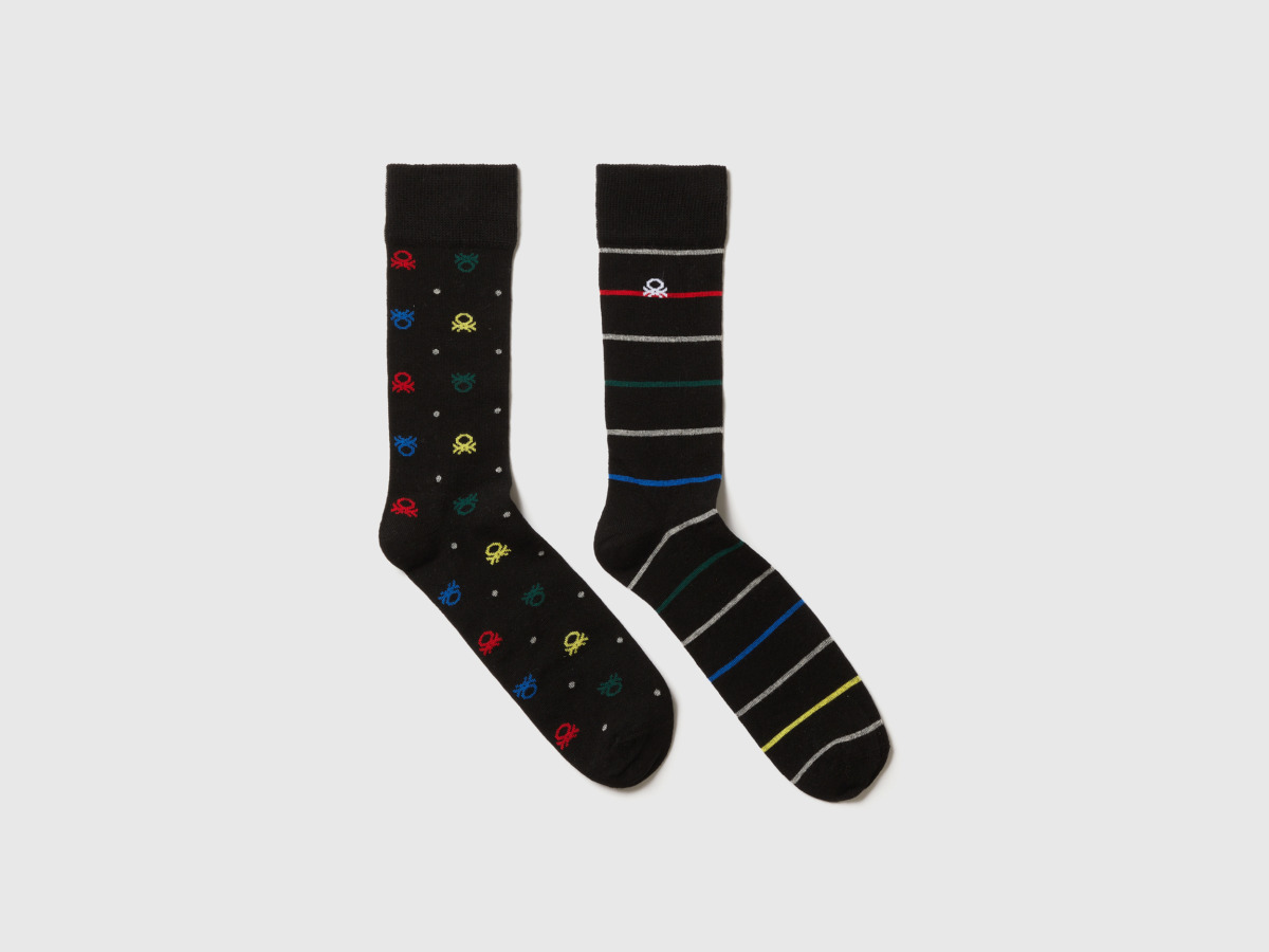 United Colors Of Two Pairs Of Socks From Stretchy Organic Mix Os Black Male Benetton Mens SOCKS GOOFASH