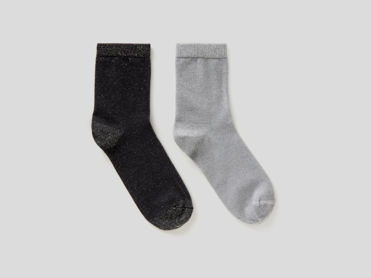 United Colors Of Two Pairs Of Socks With Lurex Thread Black Female Benetton Womens SOCKS GOOFASH