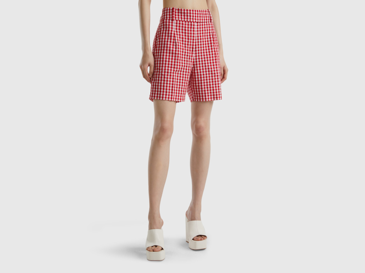 United Colors Of Vichy Bermudas In Linen Mix Red Female Benetton Womens SHORTS GOOFASH