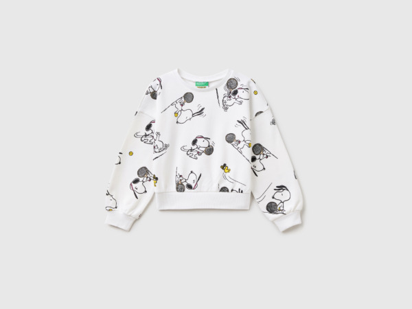 United Colors Of Warm Sweatshirt With Peanuts Print White Female Benetton Womens SWEATERS GOOFASH