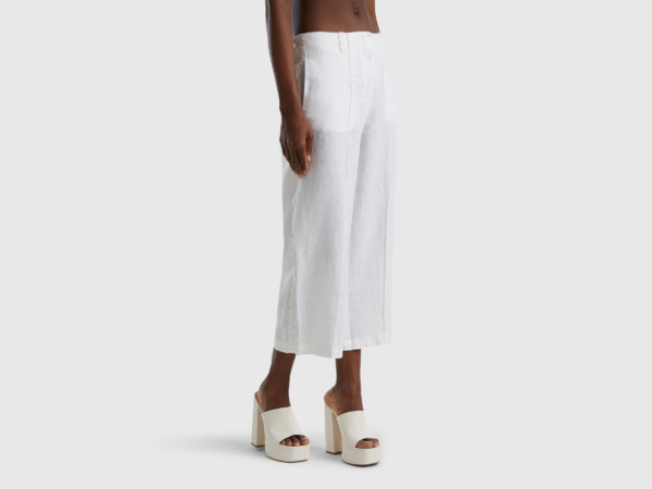 United Colors Of Wide Trousers Made Of Pure Linen White Female Benetton Womens TROUSERS GOOFASH