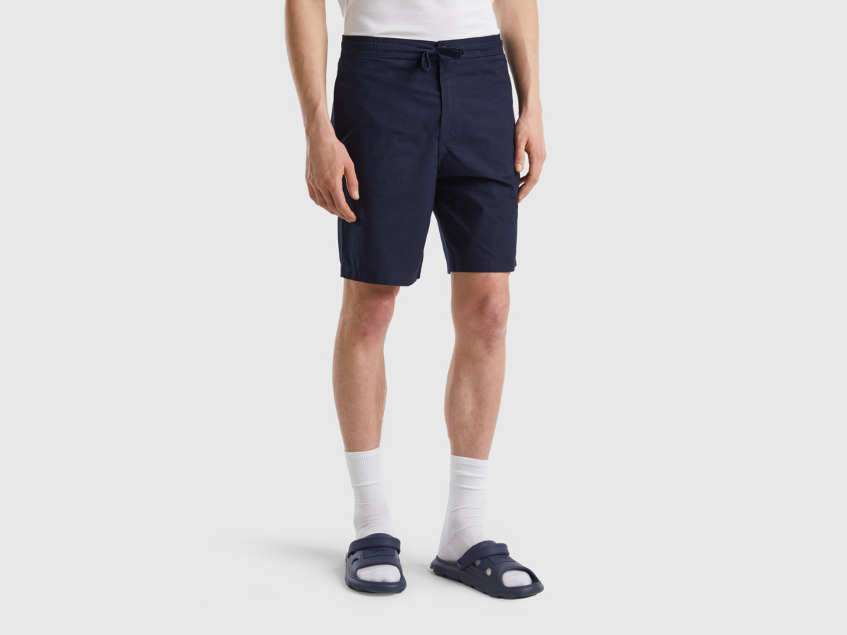 United Colors Of Woven Fabric Shorts With Tunnel Train Dark Blue Male Benetton Mens SHORTS GOOFASH