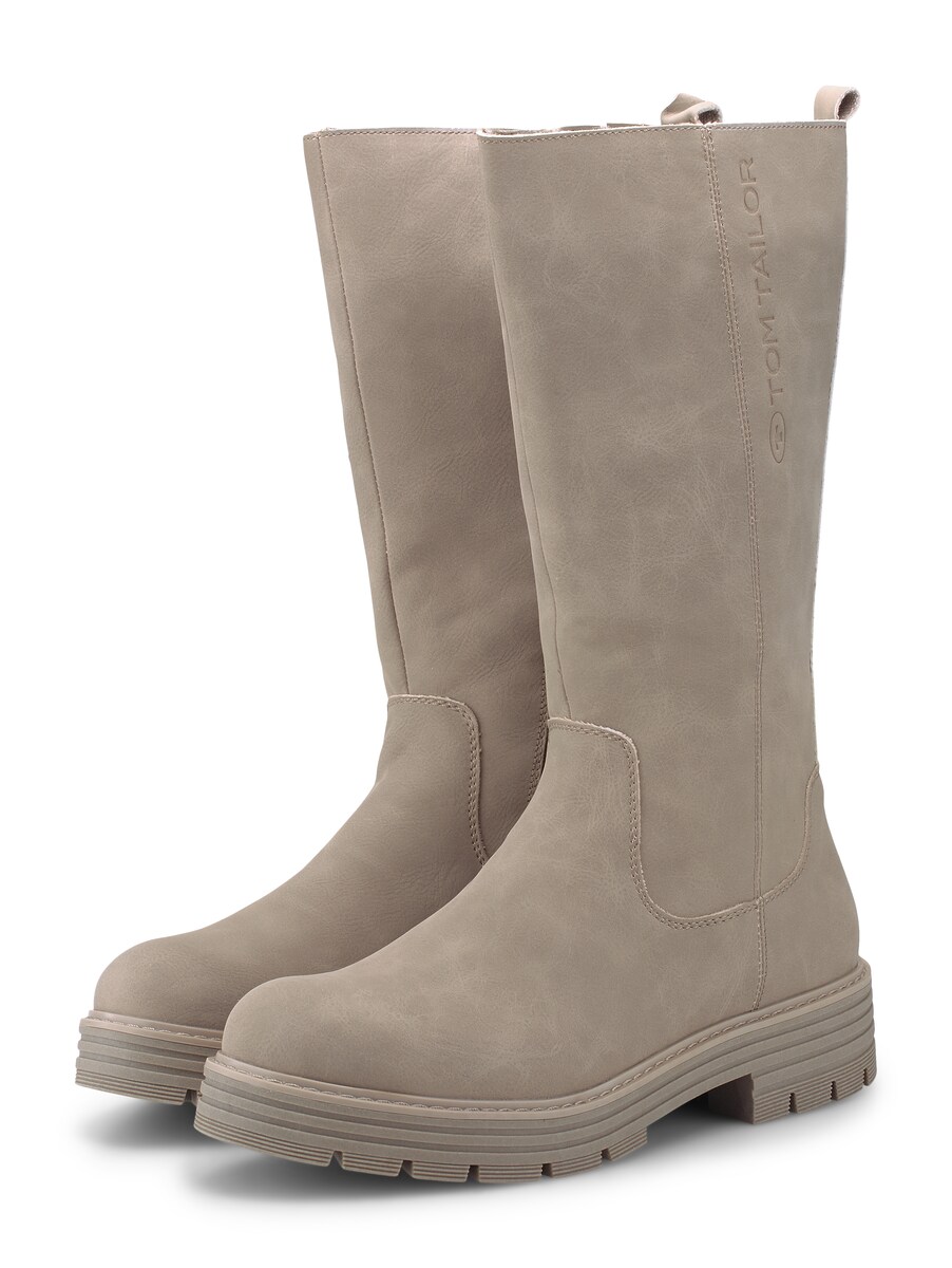 Women's Lined Boots With Side Logo Embossing Beige Logo Print Tom Tailor Womens BOOTS GOOFASH