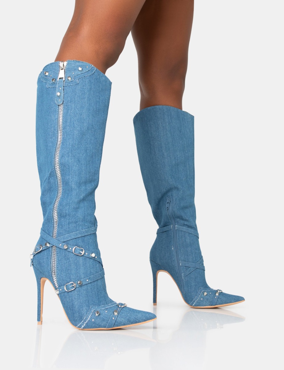Blue Knee High Boots Public Desire Ladies GOOFASH