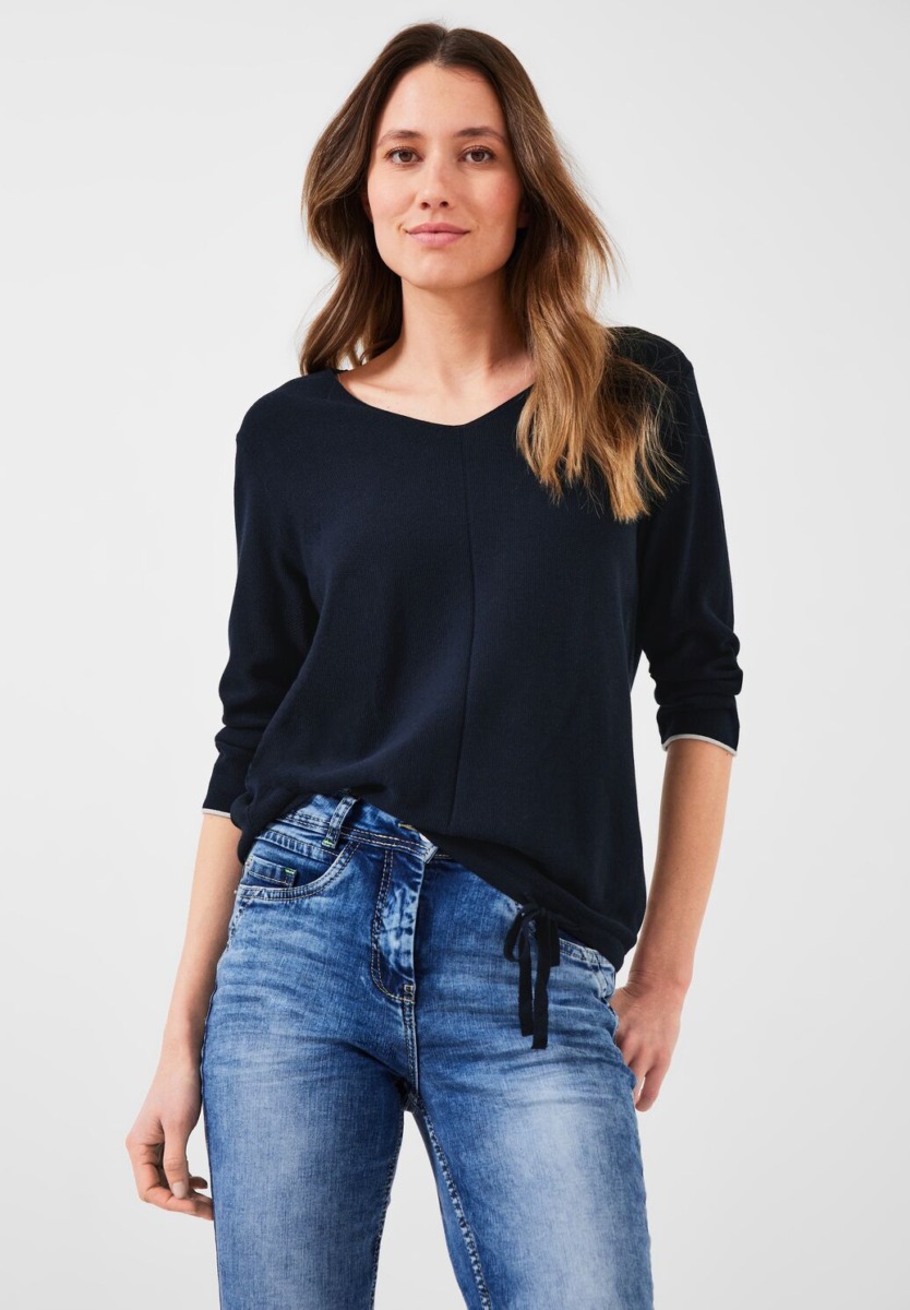 Cecil Women Blue Sweater With V-Neckline Womens SWEATERS GOOFASH