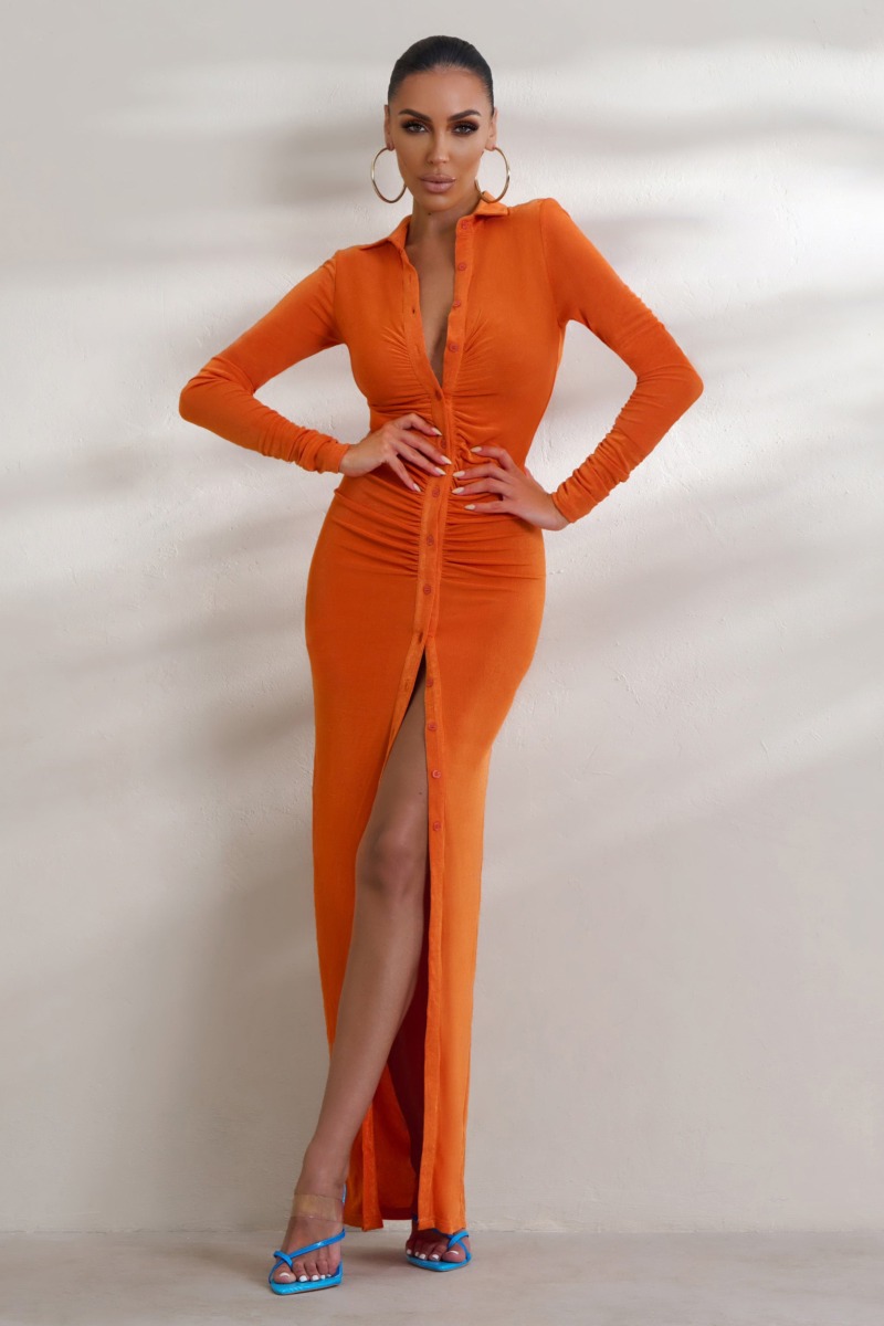 Club L London - Orange - Lady Maxi Dress GOOFASH