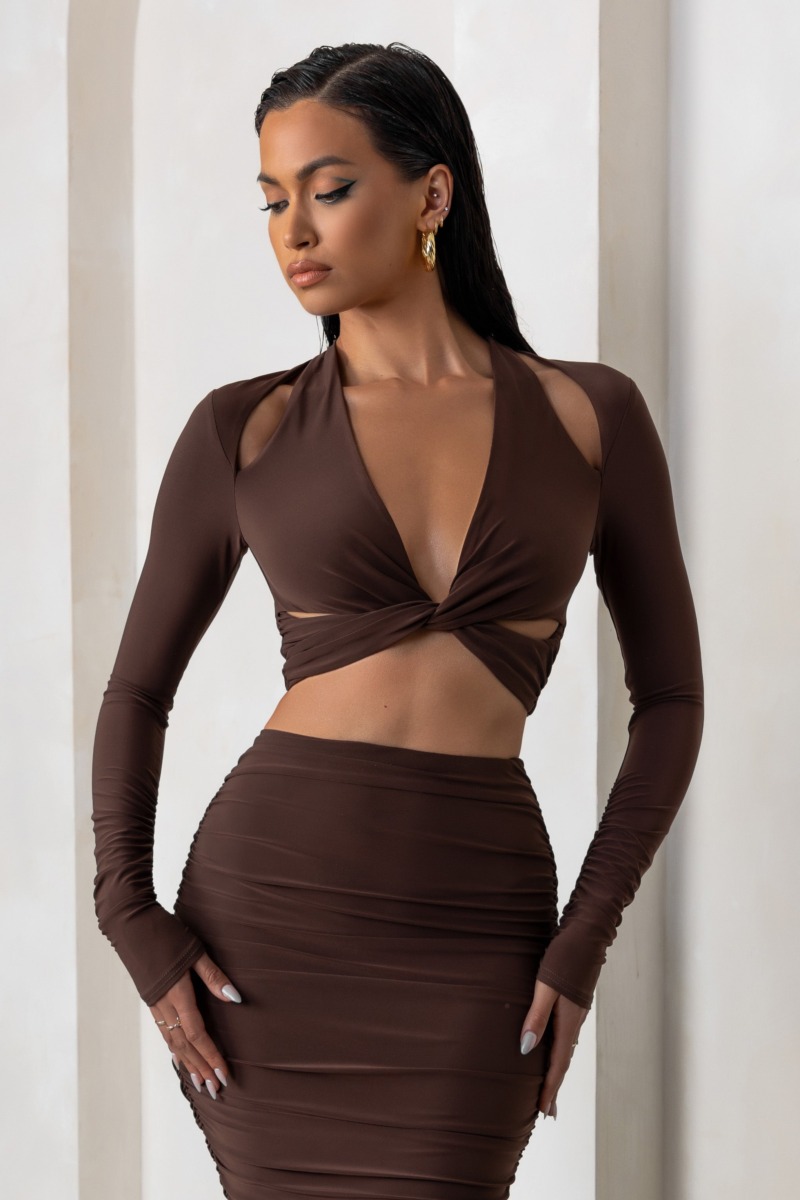 Crop Top in Chocolate for Woman from Club L London GOOFASH