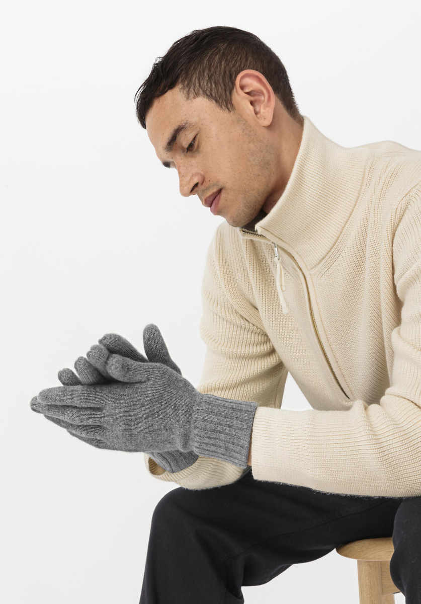 Gloves - Grey - Hessnatur - Gents GOOFASH