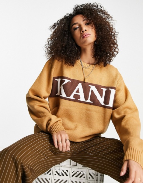 Karl Kani Womens Knitted Sweater in Brown - Asos GOOFASH