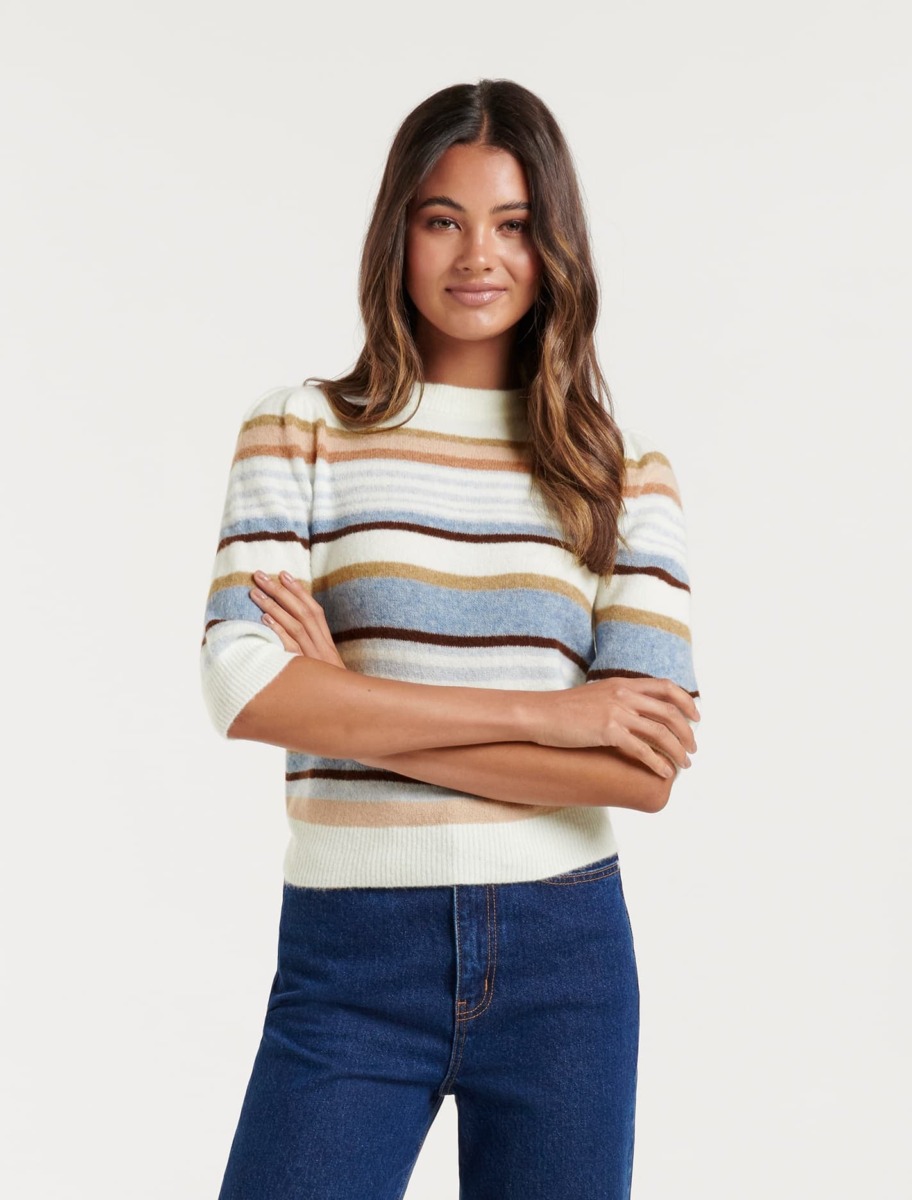 Ladies Knit Top Striped by Ever New GOOFASH
