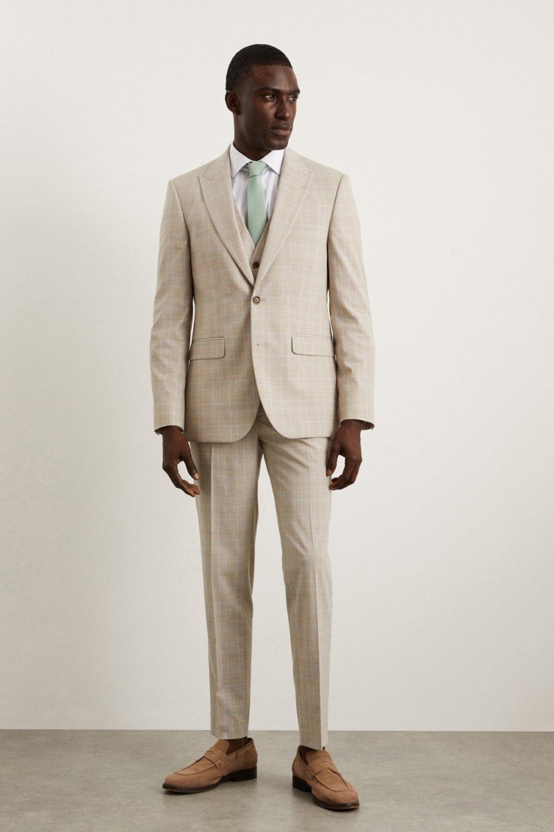 Men's Suit Trousers Ivory - Burton GOOFASH