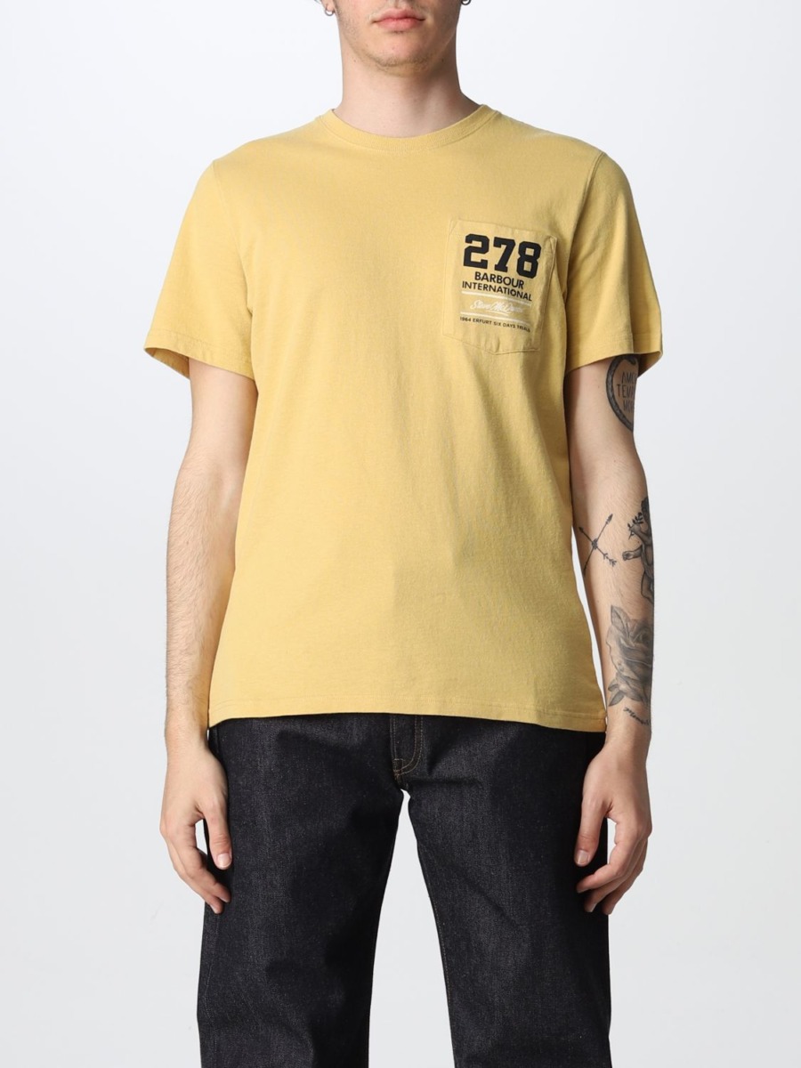 Mens Yellow T-Shirt Barbour Giglio GOOFASH