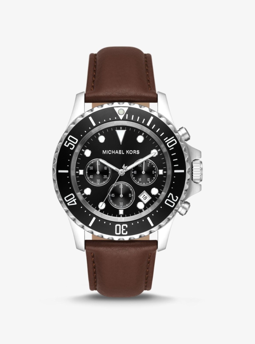 Michael Kors Man Mk Over Everest Silver Tone And Leather Watch Ilver Ichael Kors Mens WATCHES GOOFASH