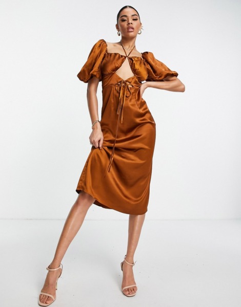 Missguided Womens Brown Midi Dress from Asos GOOFASH