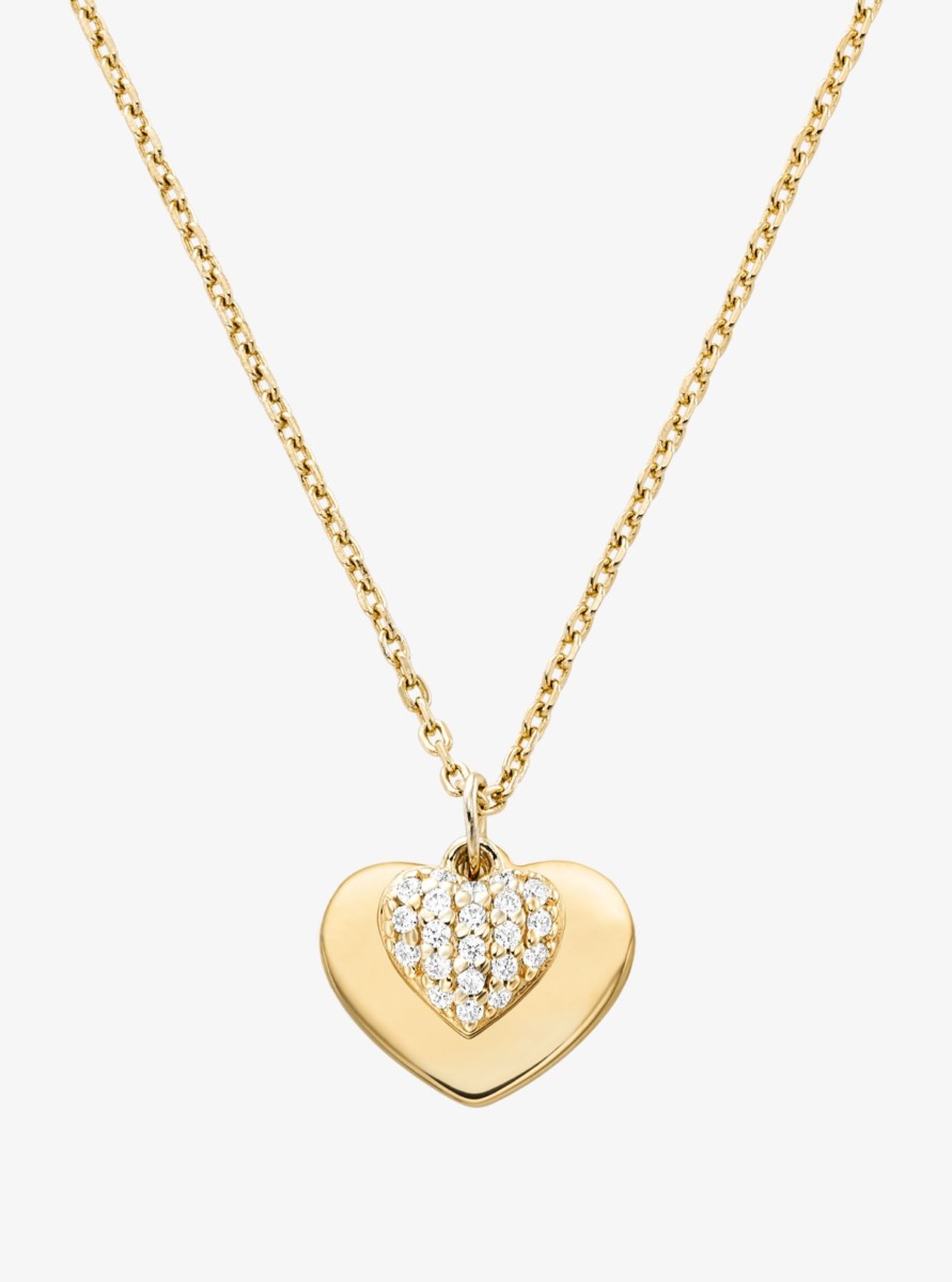 Mk Precio Metal Plated Sterling Silver Pavé Heart Necklace Gold Ichael Kors Michael Kors Woman Womens JEWELRY GOOFASH