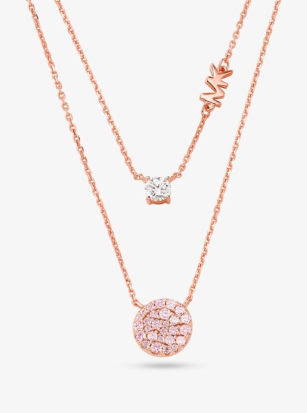 Mk Rose Gold Plated Sterling Silver Pavé Disc Layering Necklace Rose Gold Ichael Kors Women's Michael Kors Womens JEWELRY GOOFASH