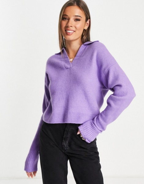Monki Ladies Knitted Sweater Purple Asos GOOFASH