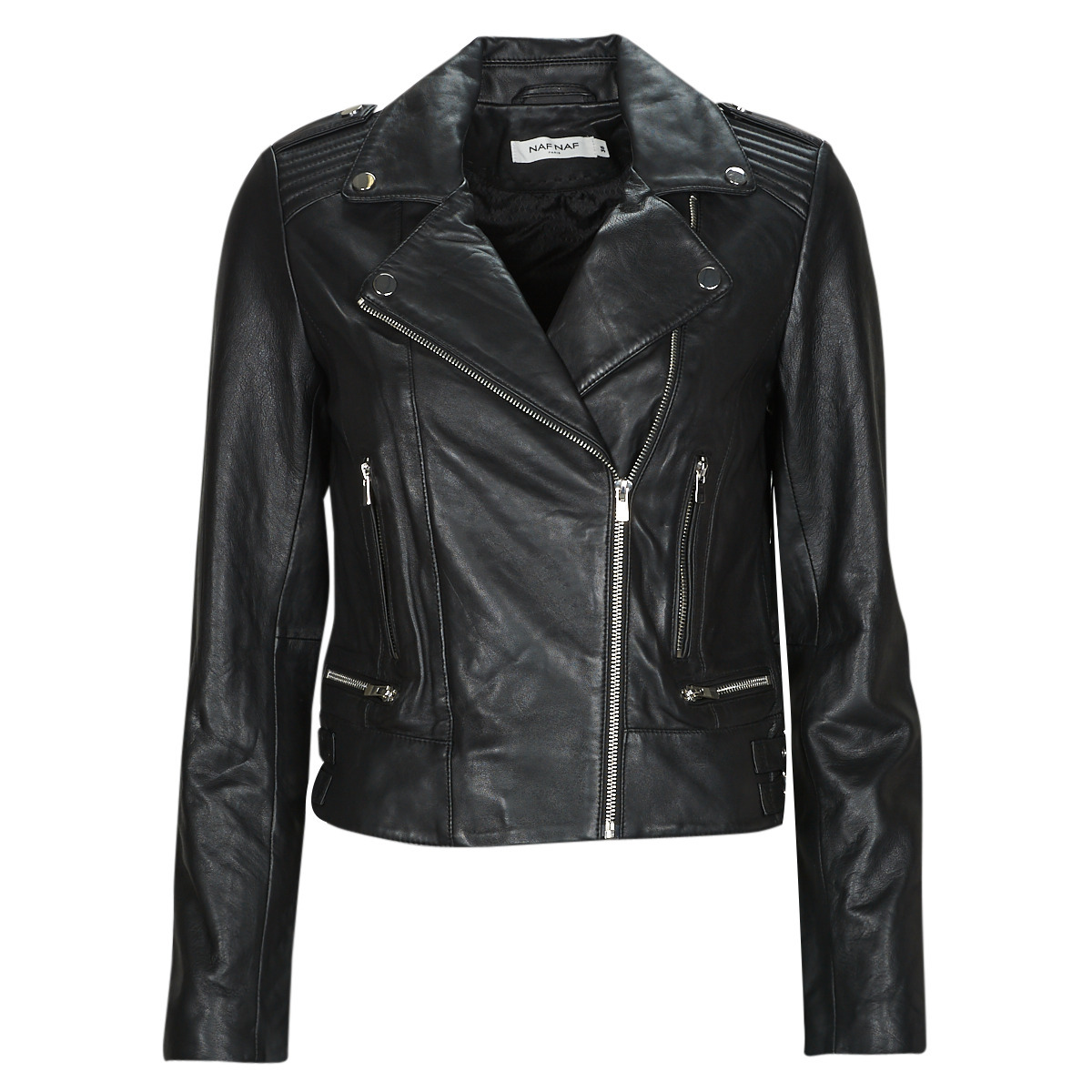 Spartoo - Black - Leather Jacket - Naf Naf - Women GOOFASH