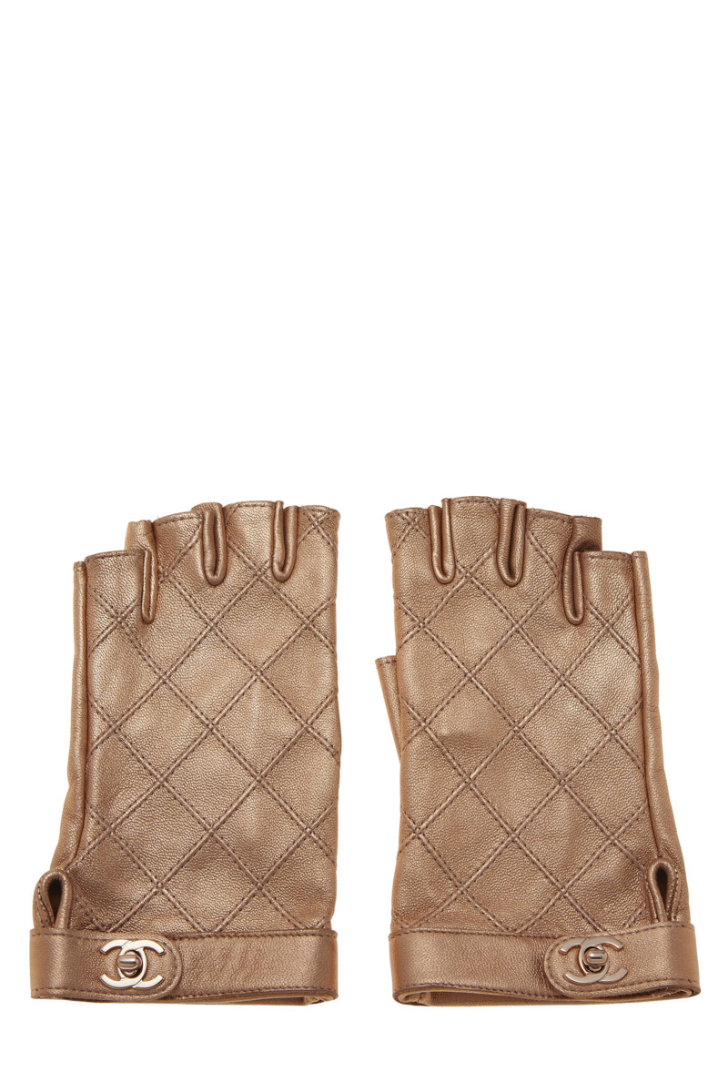 WGACA - Woman Fingerless Gloves Gold Chanel GOOFASH