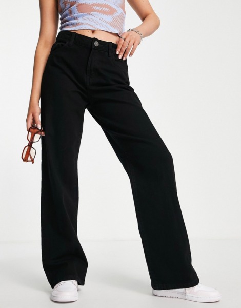 Wide Leg Jeans in Black by Asos GOOFASH