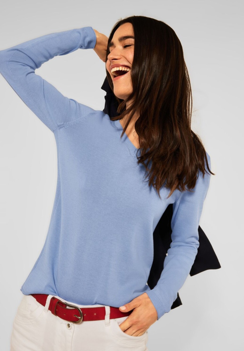 Woman Blue Basic Pullover In Unifarbe Cecil Womens SWEATERS GOOFASH