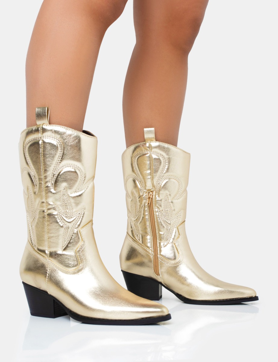 Woman Cowboy Boots Gold at Public Desire GOOFASH