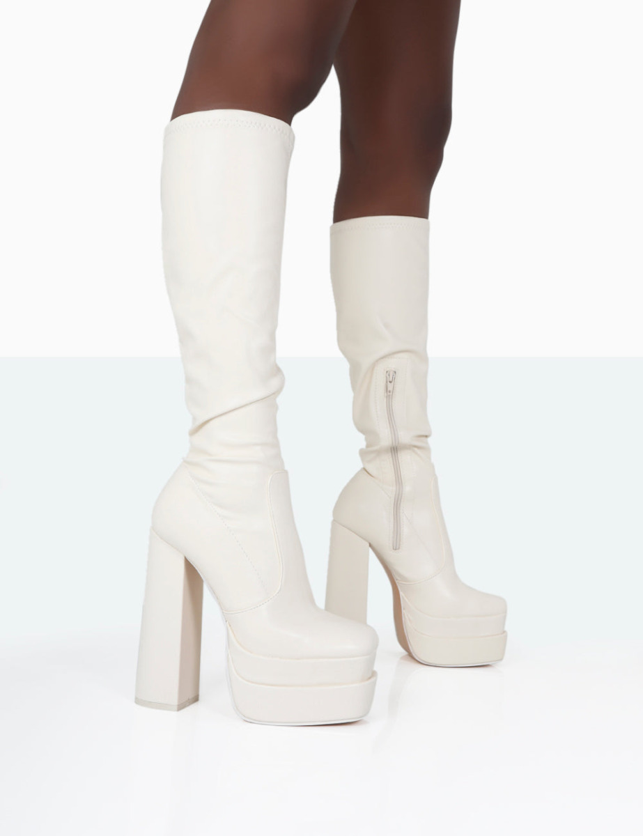 Woman Overknee Boots in Cream at Public Desire GOOFASH