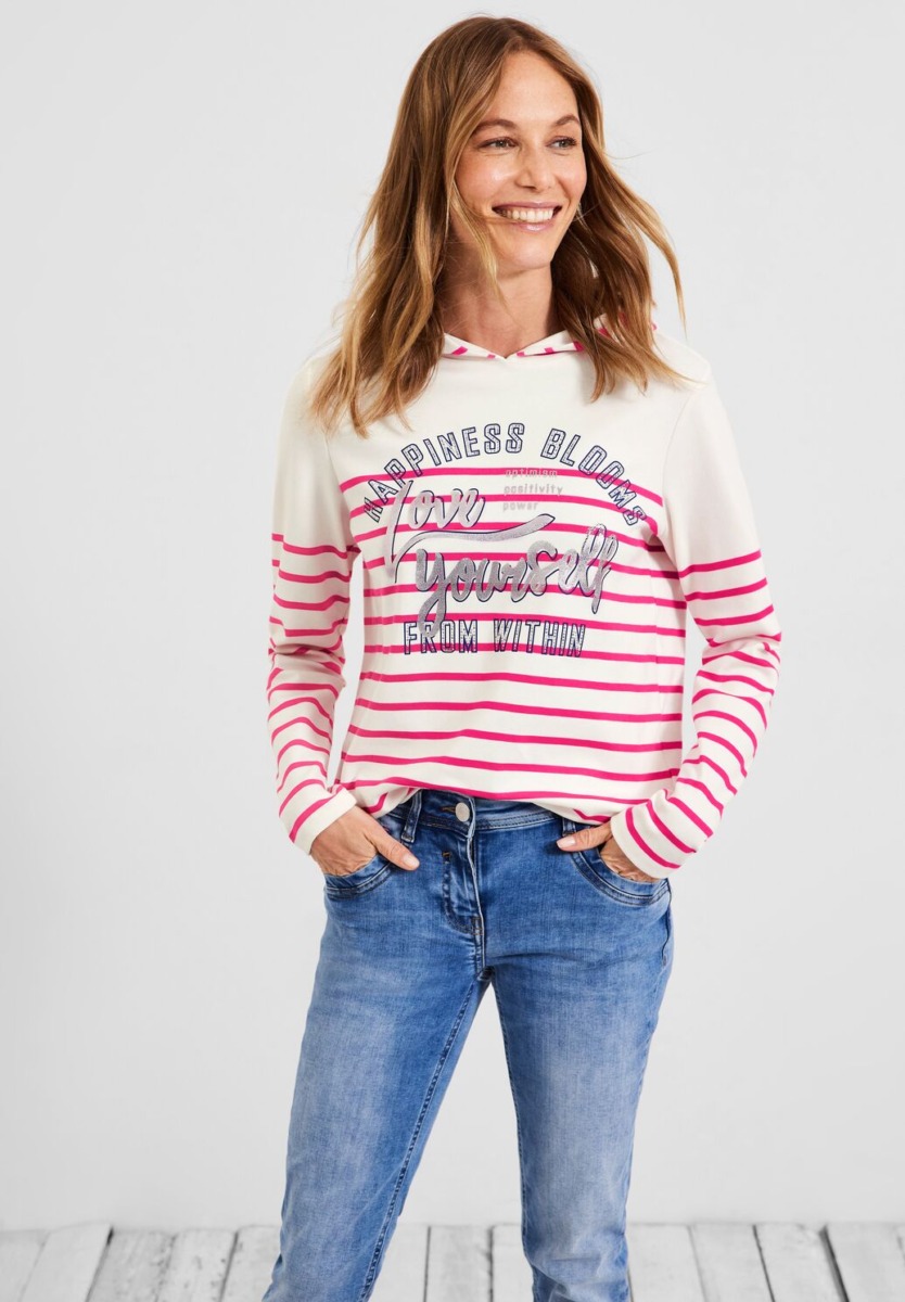 Woman Pink Sweatshirt With Stripes Cecil Womens SWEATERS GOOFASH