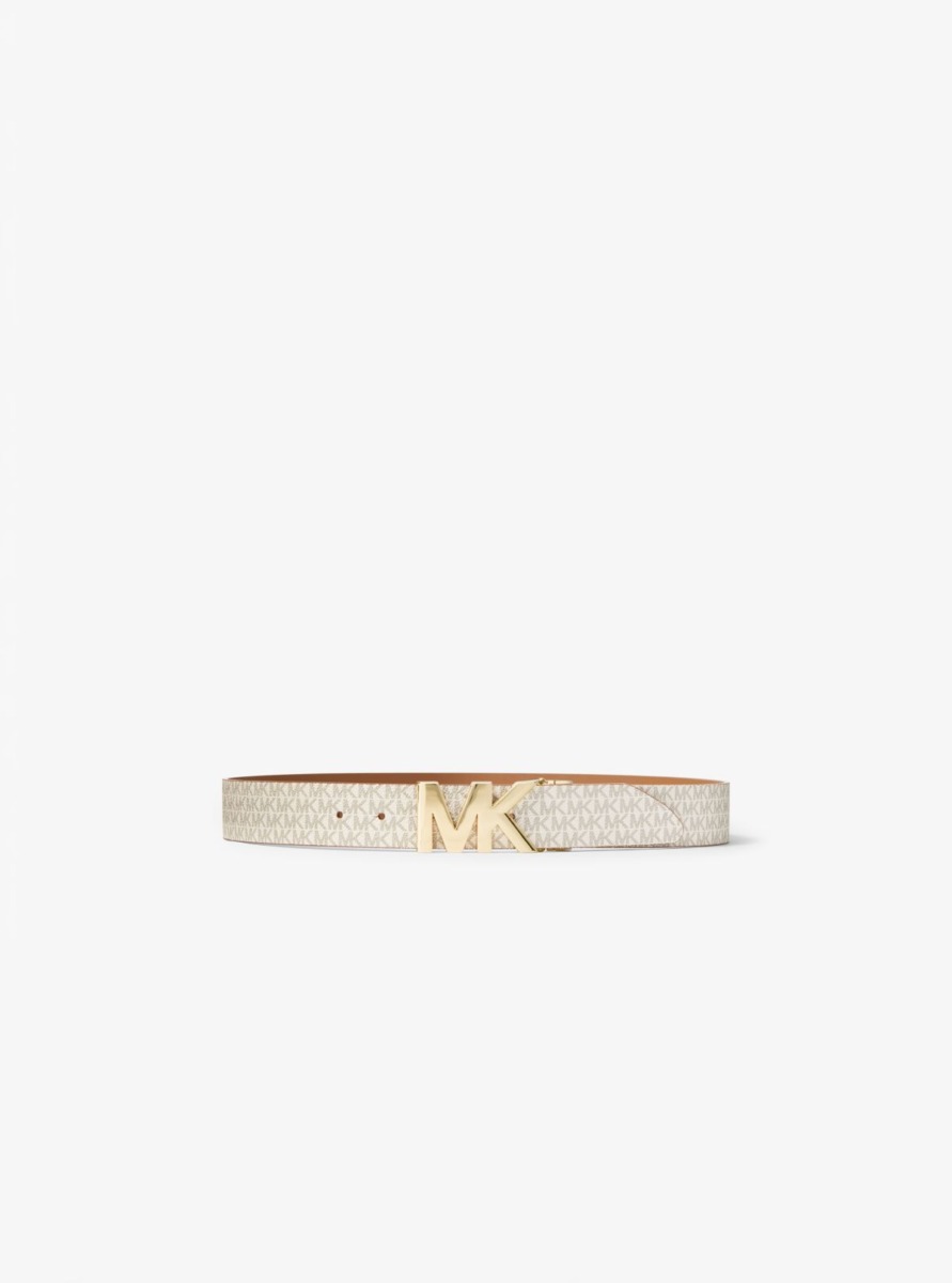 Woman Yellow Mk Reversible Logo And Leather Waist Belt Vanilla Ichael Kors Michael Kors Womens BELTS GOOFASH
