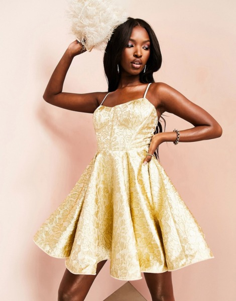 Women Cami Mini Dress in Gold - Asos GOOFASH
