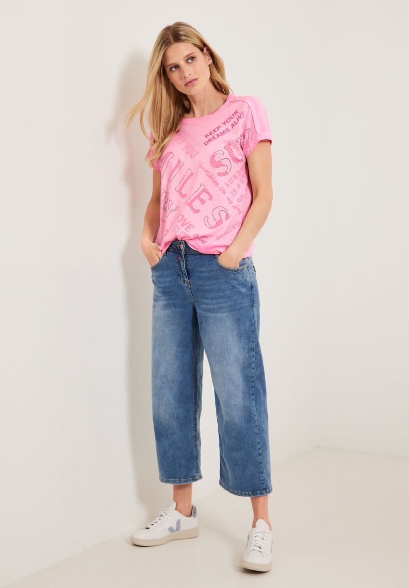 Women Pink Wording Print T-Shirt Cecil Womens T-SHIRTS GOOFASH