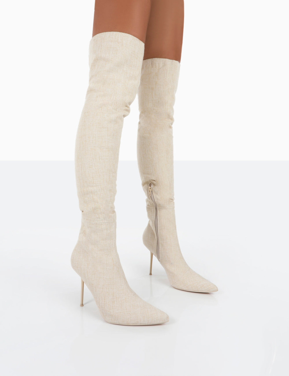 Women Stiletto Boots Beige - Public Desire GOOFASH