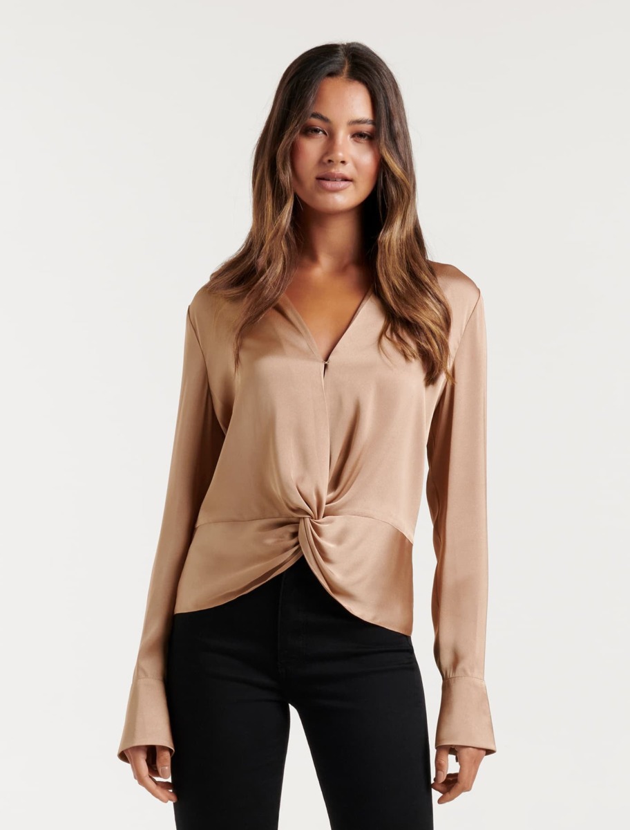 Womens Beige - Blouse - Ever New GOOFASH