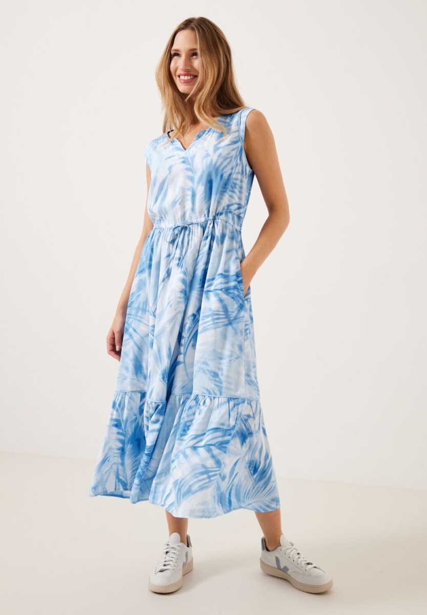 Women's Blue Midi Print Dress Cecil Womens DRESSES GOOFASH