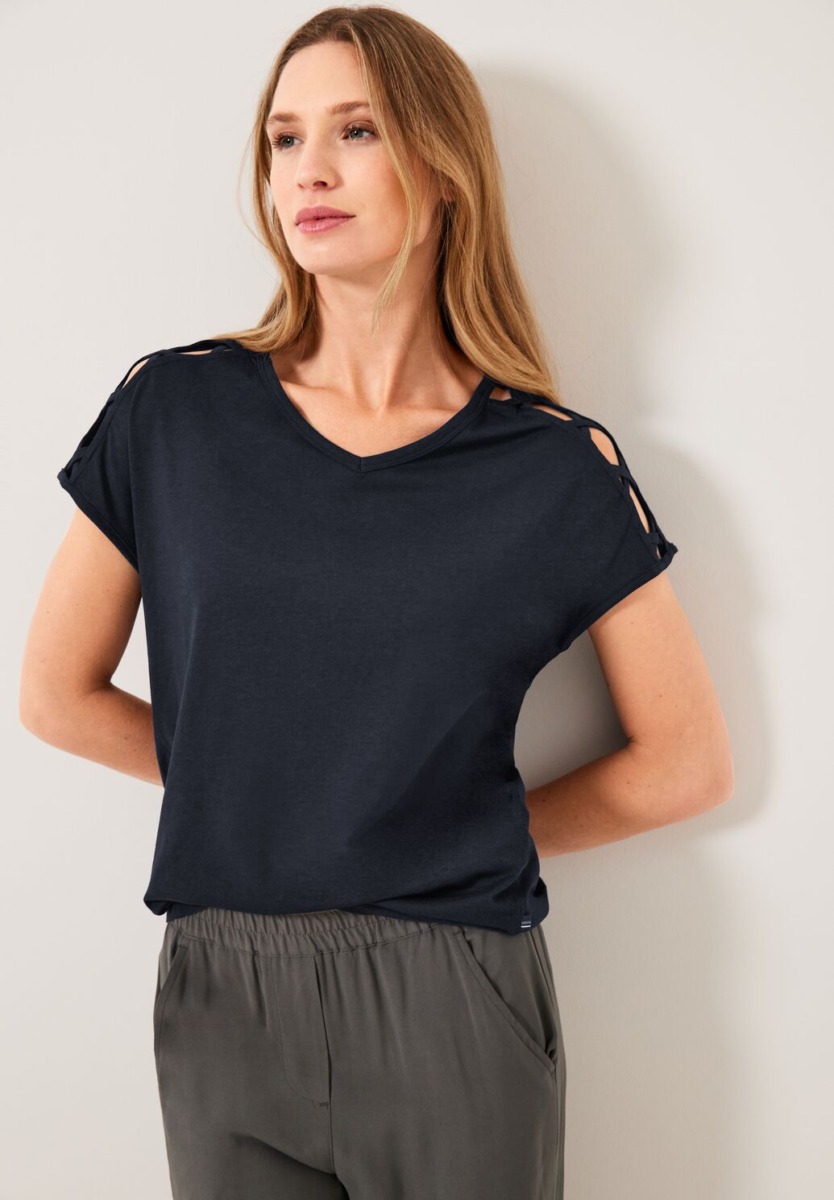 Women's Blue T-Shirt With Shoulder Detail Cecil Womens T-SHIRTS GOOFASH