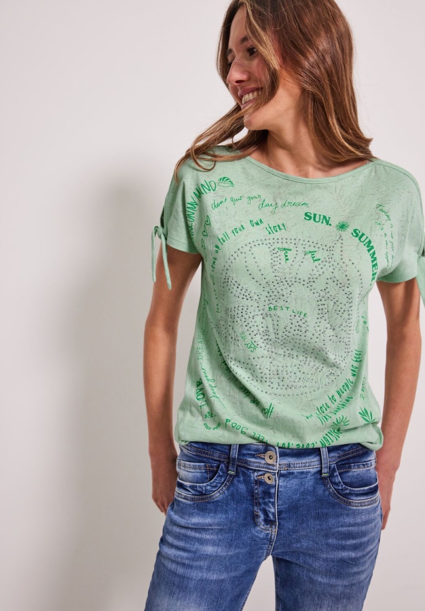 Women's Green T-Shirt With Knot Detail Cecil Womens T-SHIRTS GOOFASH