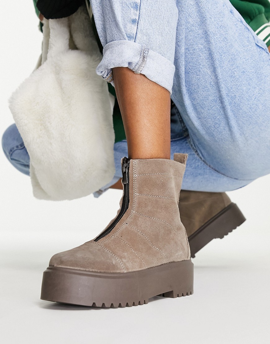 Women's Grey Flat Boots Asos GOOFASH