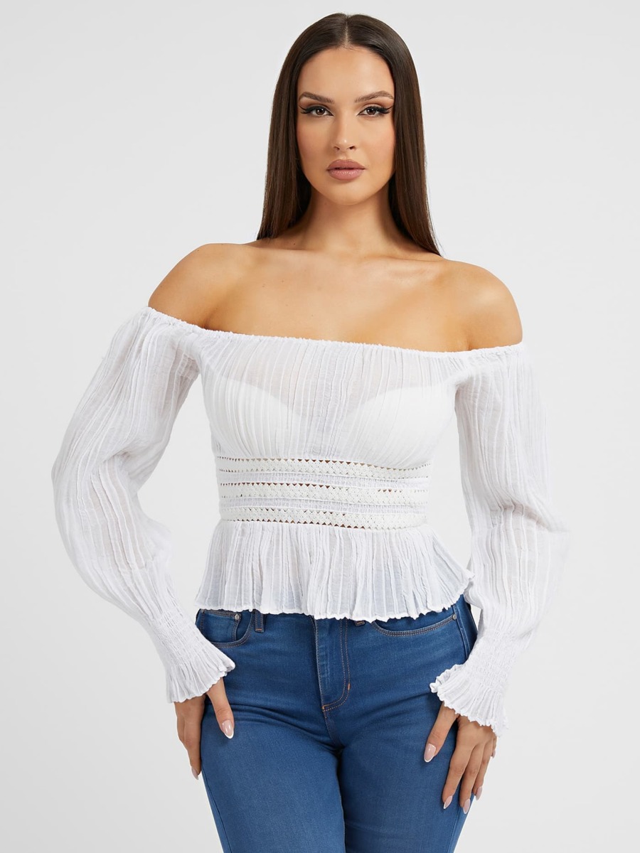 Women's Top in White - Guess GOOFASH